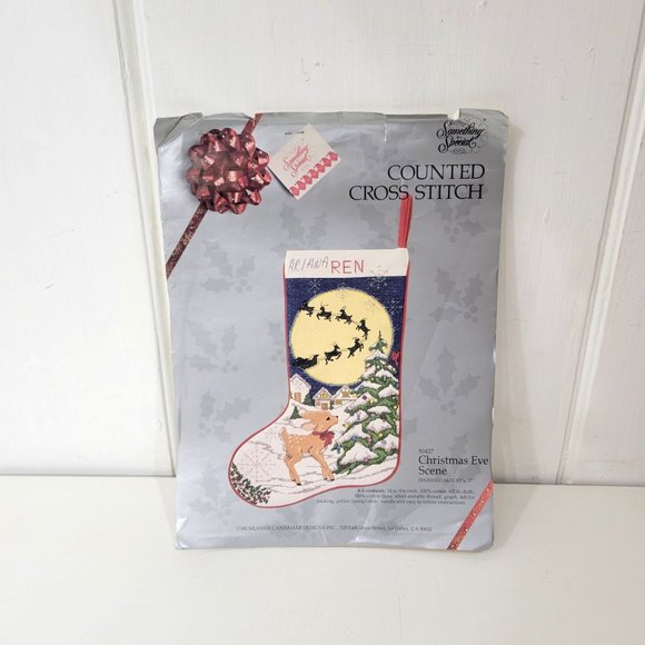 1989 Candamar Designs Counted Cross Stitch Christmas Eve Scene Christmas Stockin - Picture 2 of 7